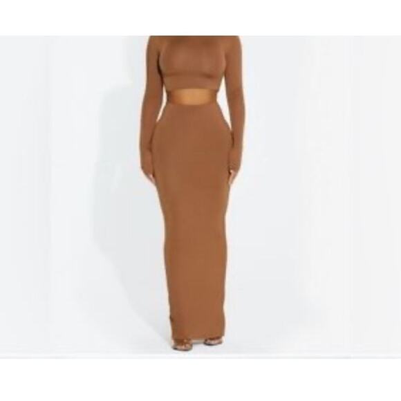 NAKED WARDROBE High Waist Bodycon Maxi Skirt Brown Size Small - Picture 1 of 6